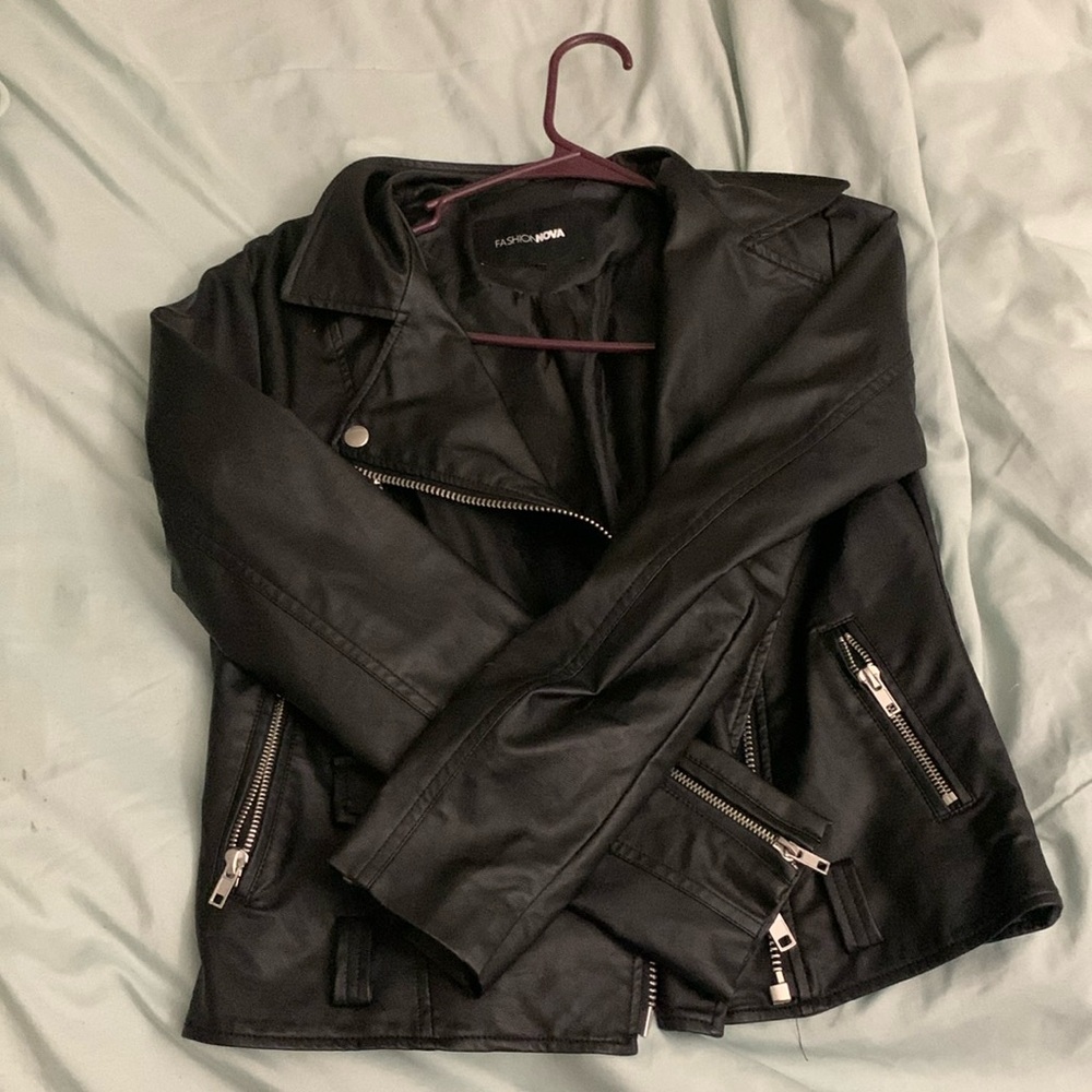Leather jean jacket